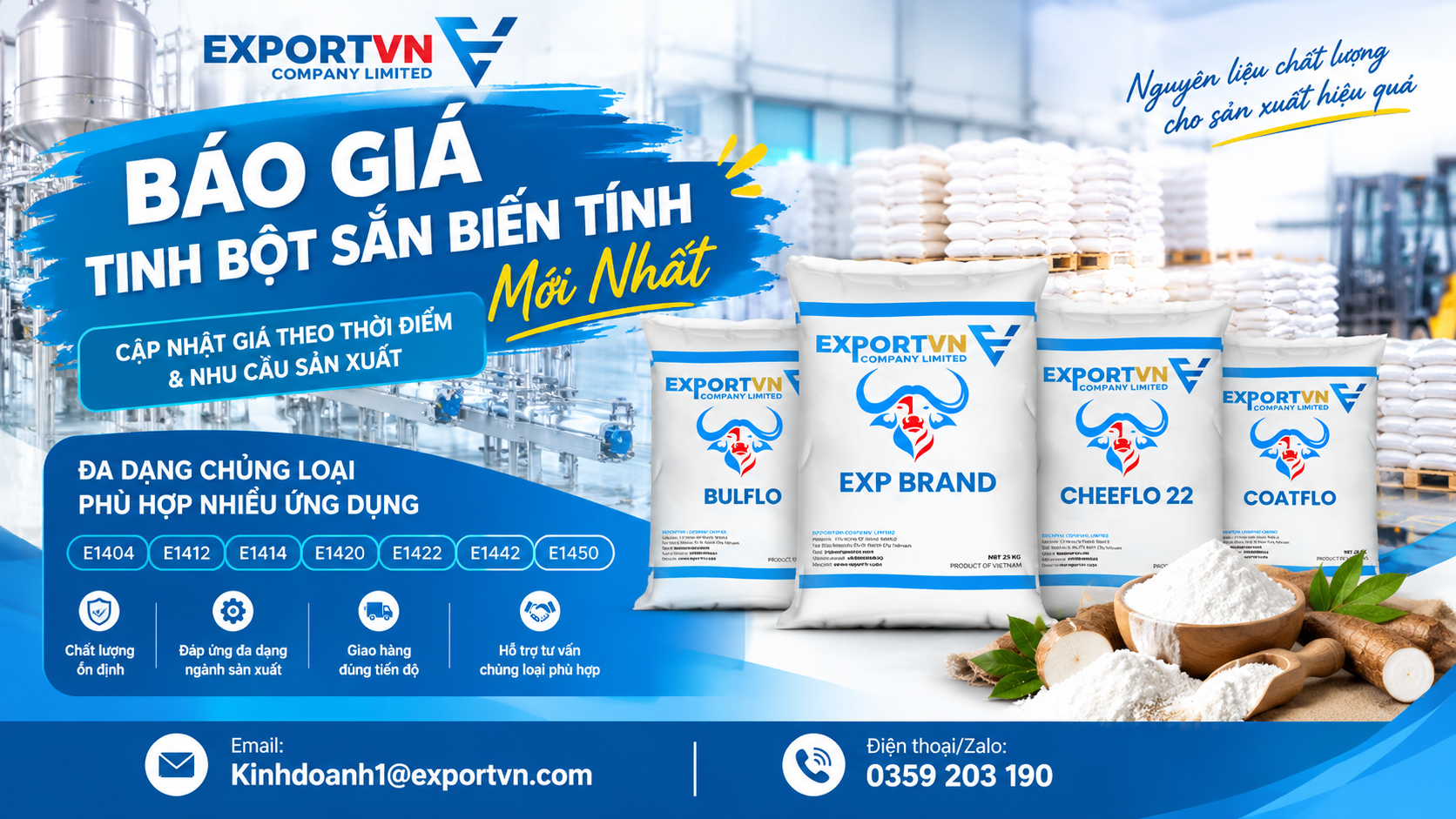 BÁO GIÁ TINH BỘT SẮN BIẾN TÍNH MỚI NHẤT